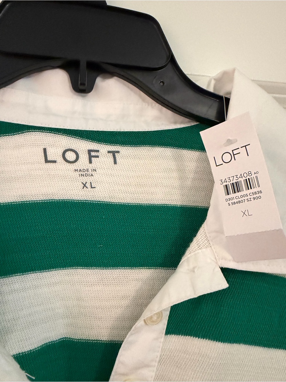 LOFT Green & White Striped Polo Sweater Top - Picture 3 of 3